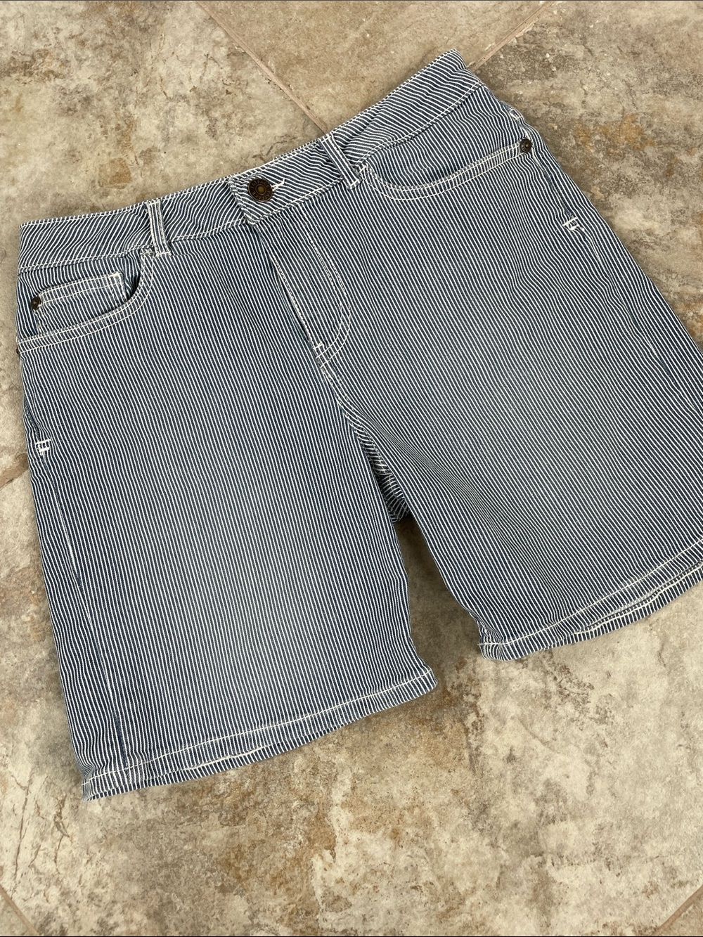 Fat Face Navy & White Pinstripe Jean Shorts